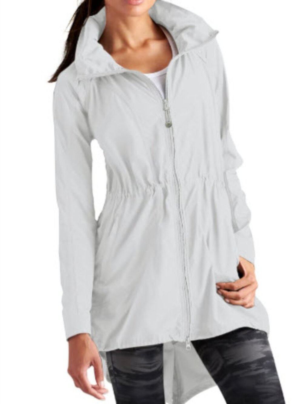 Athleta Women Drippity Anorak Rain Jacket Stowaway Hood Packable Light M EUC